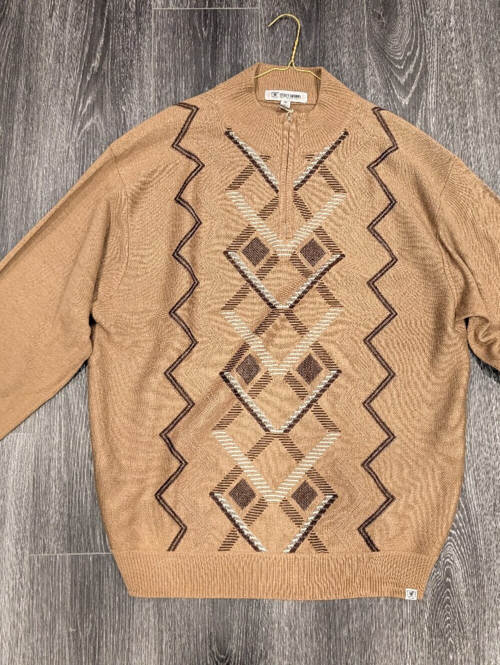Stacy Adams Tan Crewneck Sweater with Diamond Knit Pattern